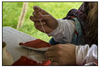 Zur Darstellunge einer adligen Dame geh&oumlrt auch die adlige Handarbeit, dass Sticken.